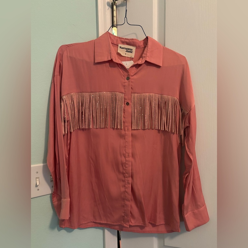 Savanna Jane Coral Fringe Boutique Blouse NWT